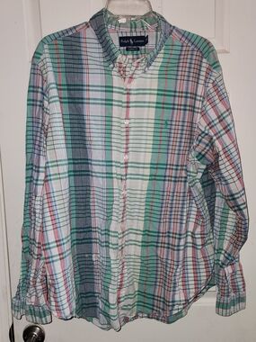 Ralph Lauren Green, Pink & White Plaid Button-Up Shirt